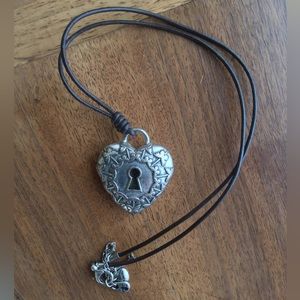 Fossil Reversible Key Lock Heart Necklace Silver Tone Vintage Pendant Corded